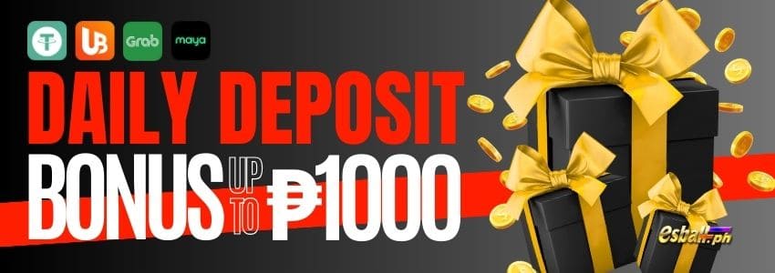 Deposit Daily Bonus up to ₱1000 (PayMaya/GrabPay/Bank/USDT) Deposit Daily Bonus up to ₱1000 (PayMaya/GrabPay/Bank/USDT)